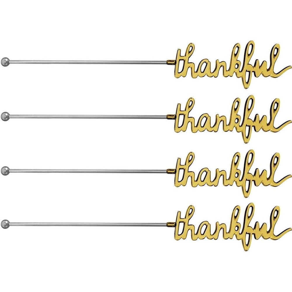 SET OF 4 SENTIMENTS THANKFUL STEEL STIRRERS NEW